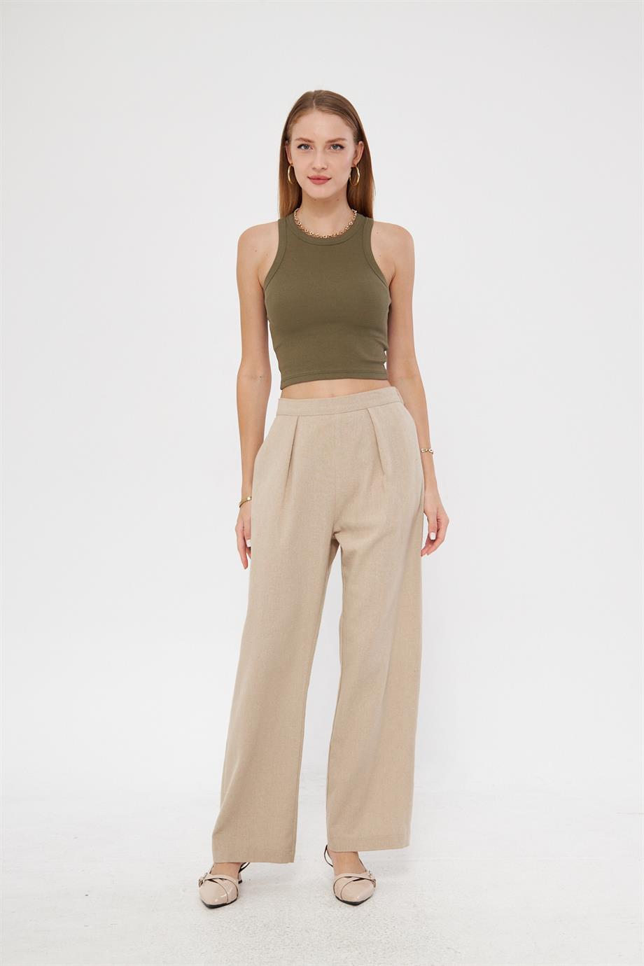 Kadın Fitilli Basic Crop Atlet 4003