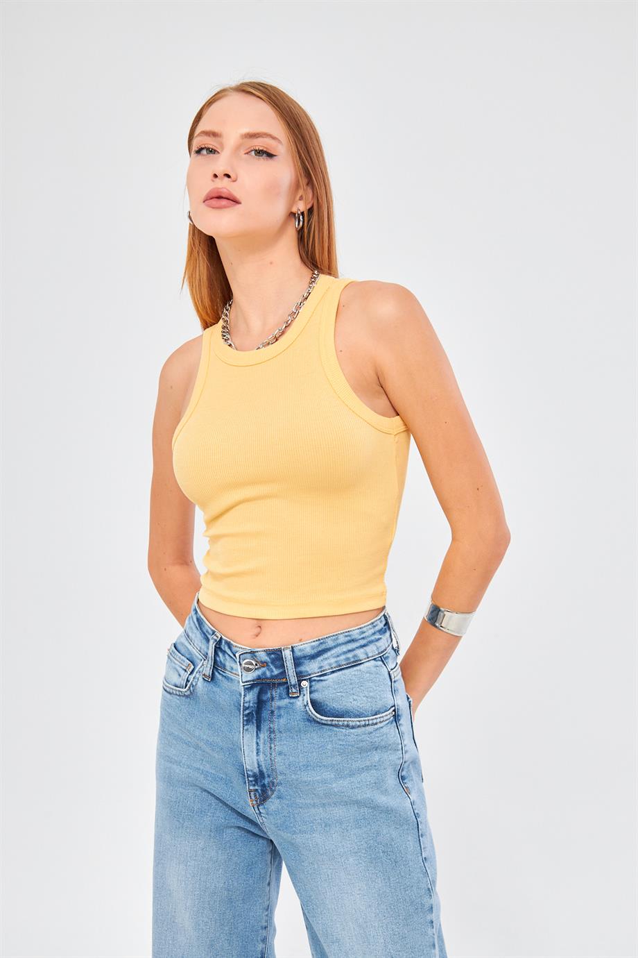 Kadın Fitilli Basic Crop Atlet 4003