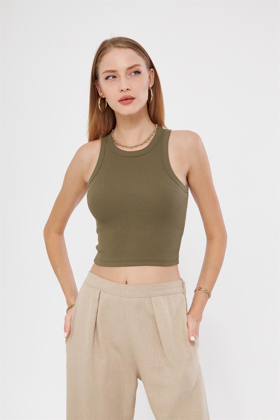 Kadın Fitilli Basic Crop Atlet 4003