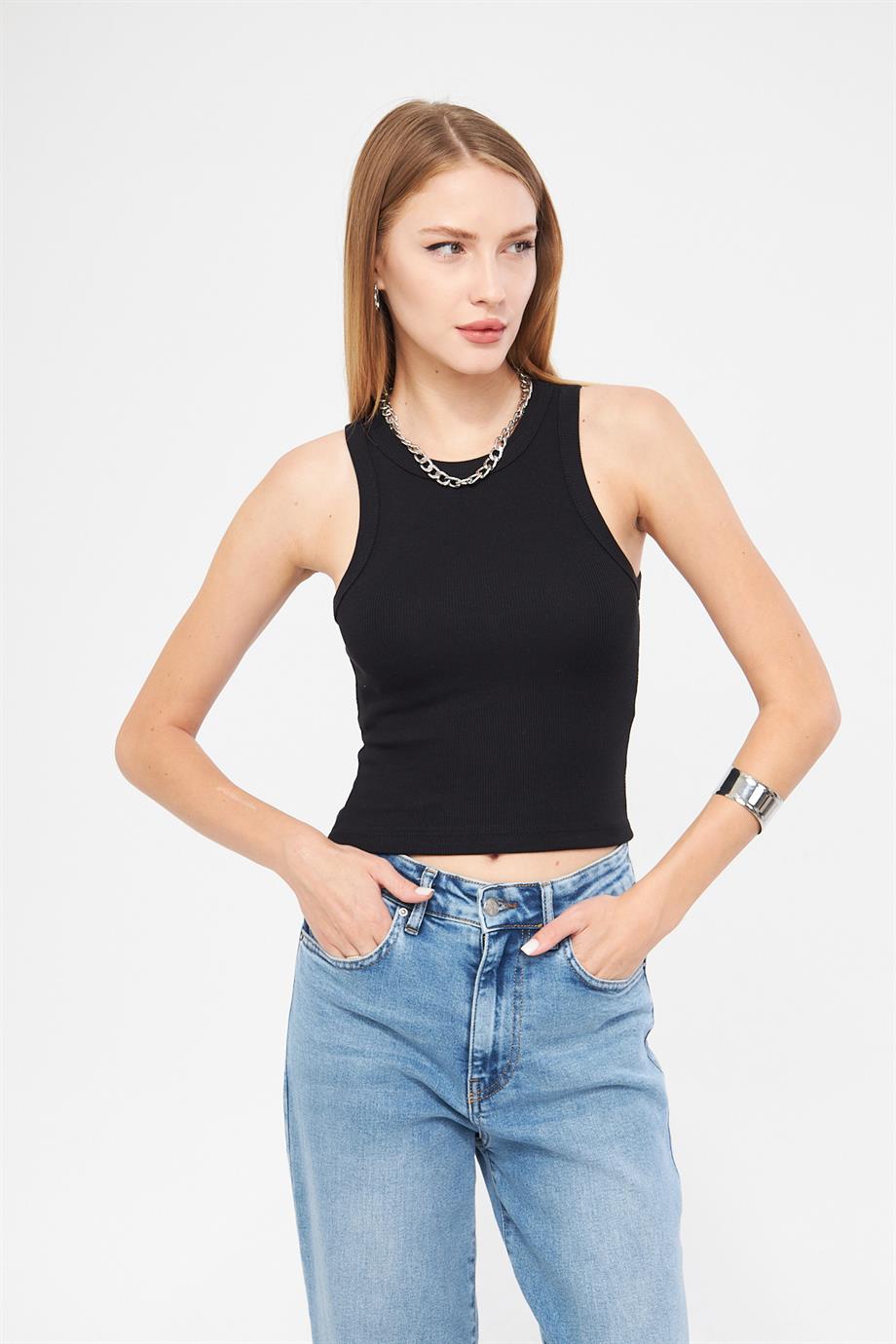 Kadın Fitilli Basic Crop Atlet 4003