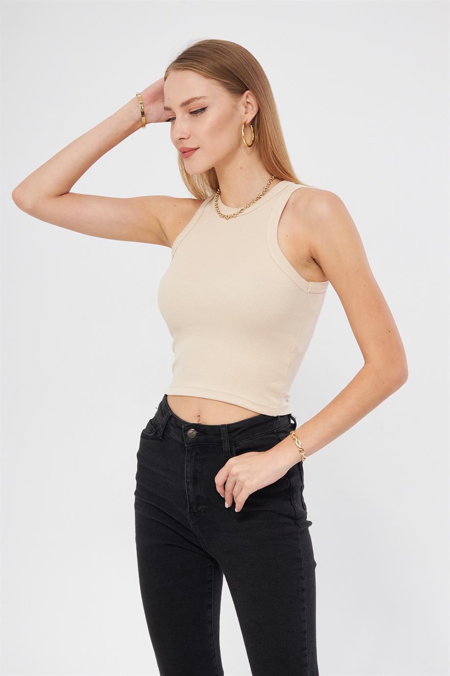 Kadın Fitilli Basic Crop Atlet 4003