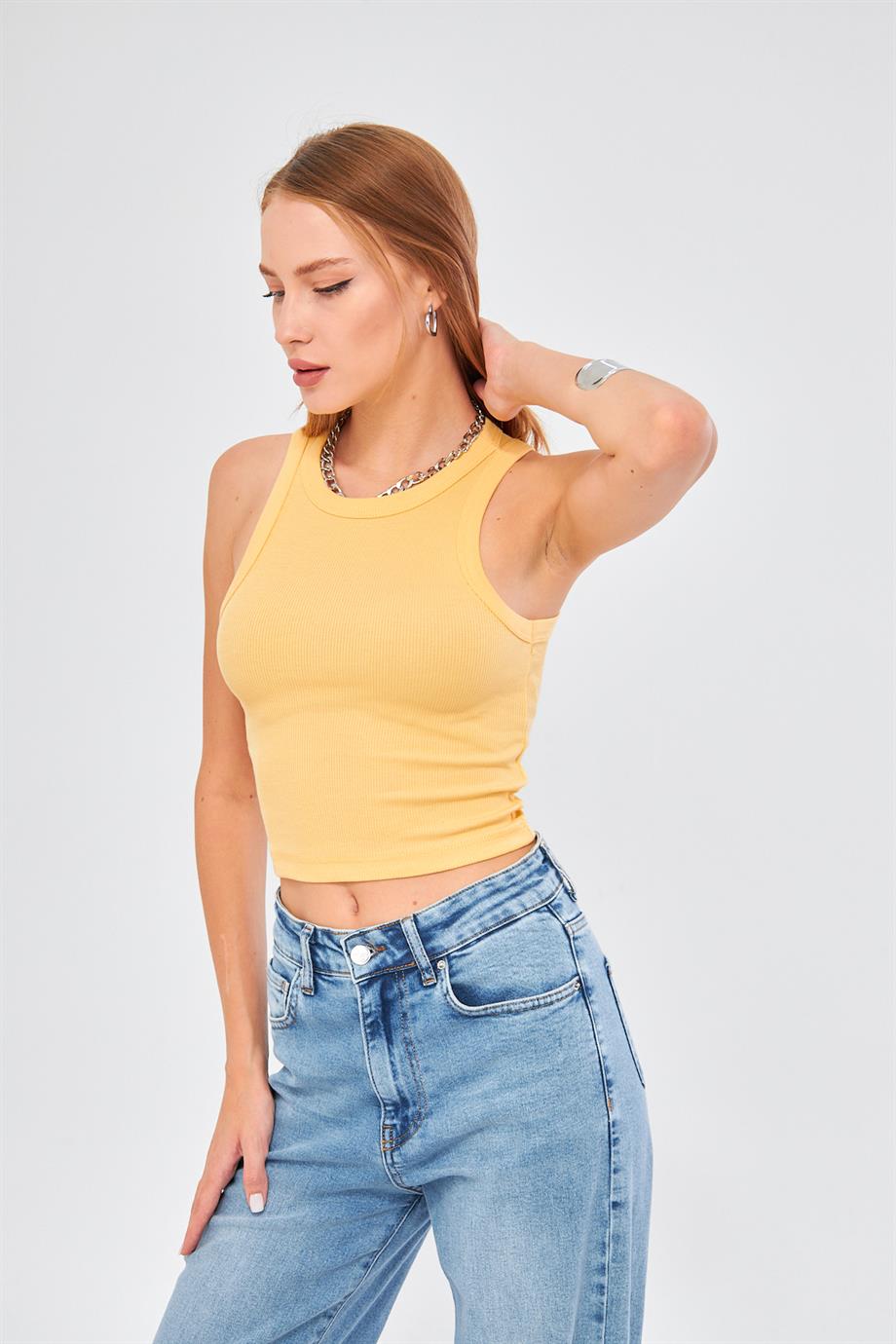 Kadın Fitilli Basic Crop Atlet 4003