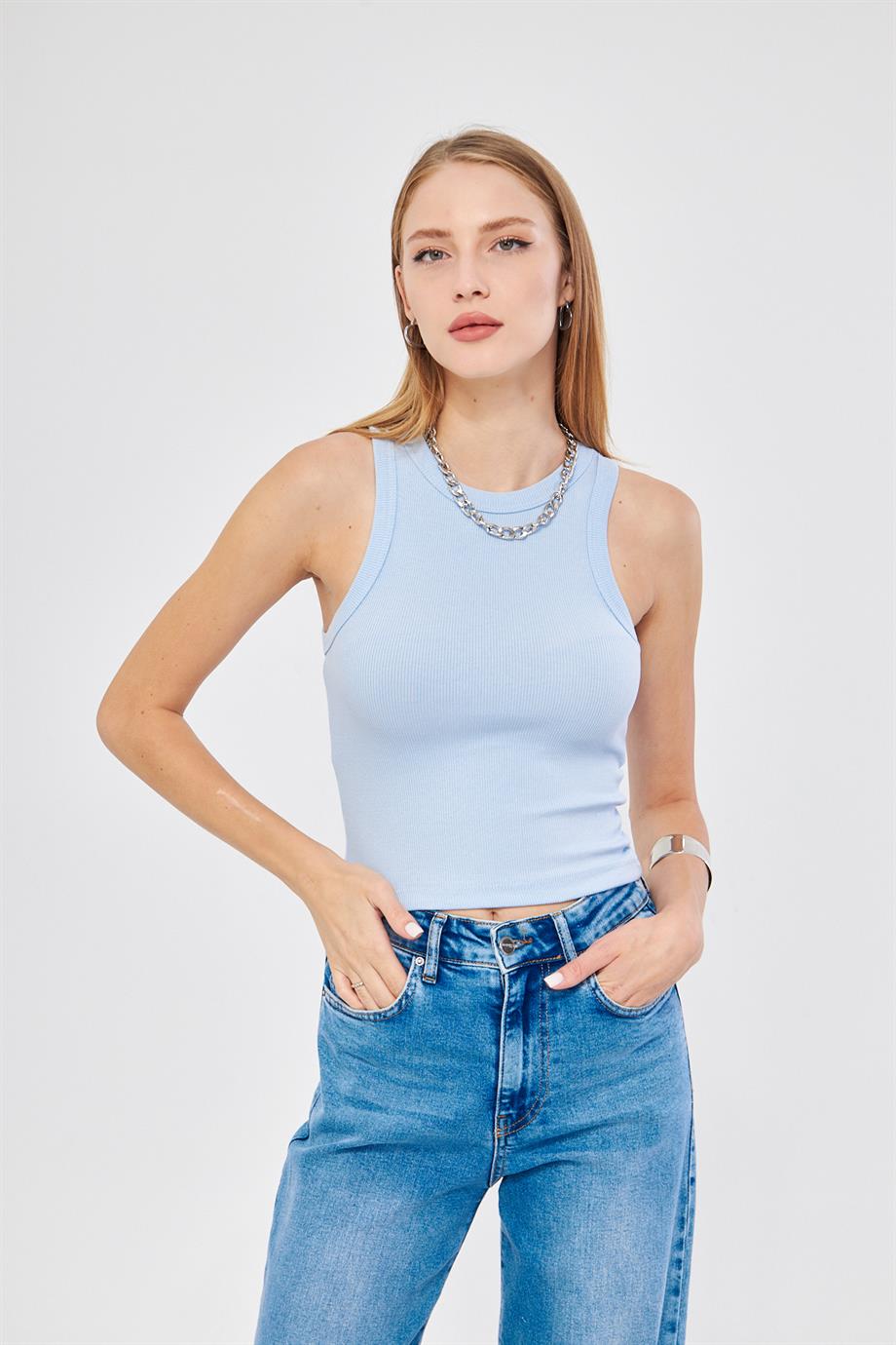 Kadın Fitilli Basic Crop Atlet 4003