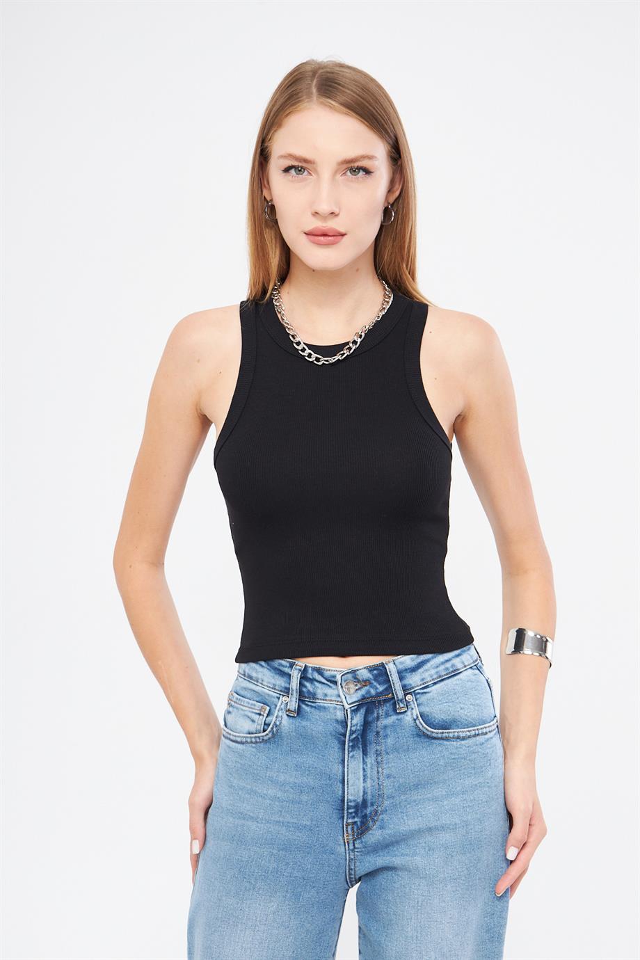 Kadın Fitilli Basic Crop Atlet 4003