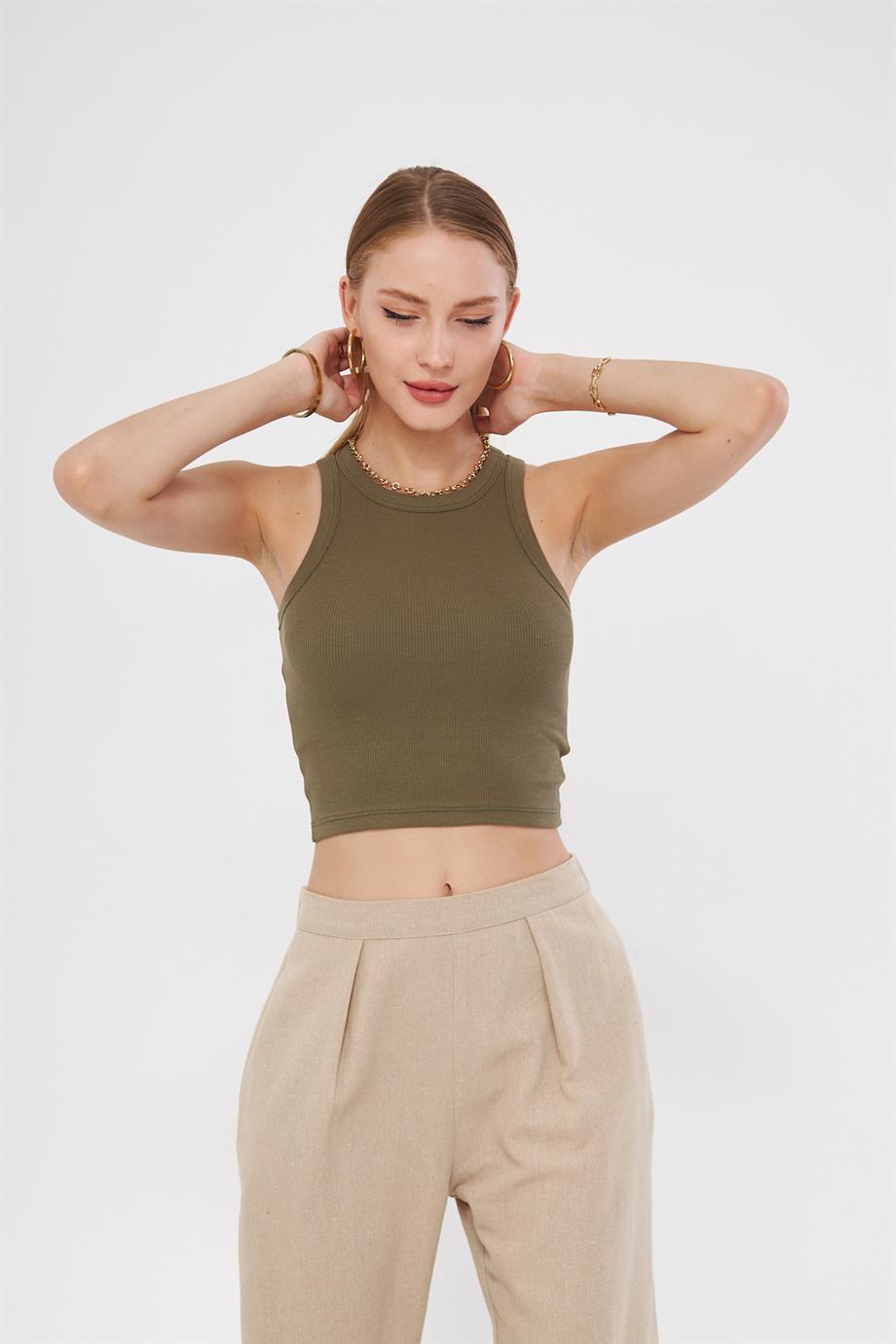 Kadın Fitilli Basic Crop Atlet 4003