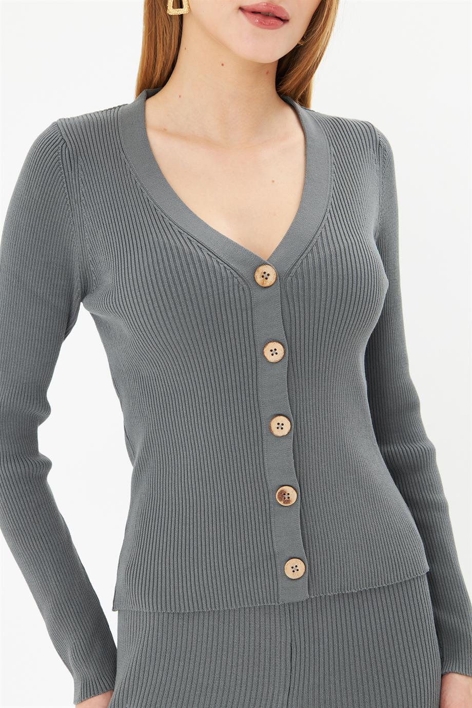 Kadın Fitilli Hırka Pantolon Alt-Üst Triko Takım 1910