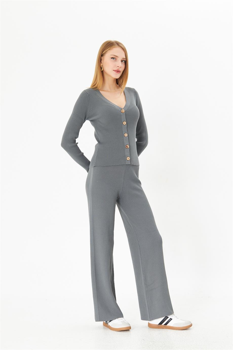 Kadın Fitilli Hırka Pantolon Alt-Üst Triko Takım 1910