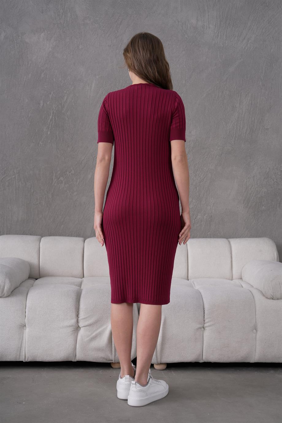 Kadın Fitilli Kısa Kollu Triko Elbise 1345