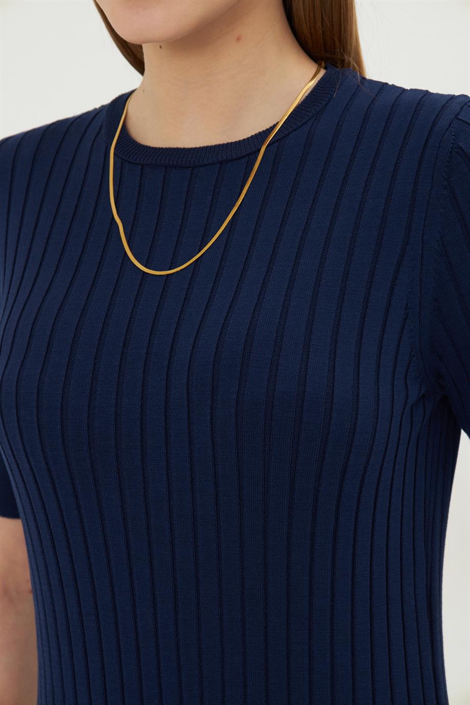 Kadın Fitilli Kısa Kollu Triko Elbise 1345