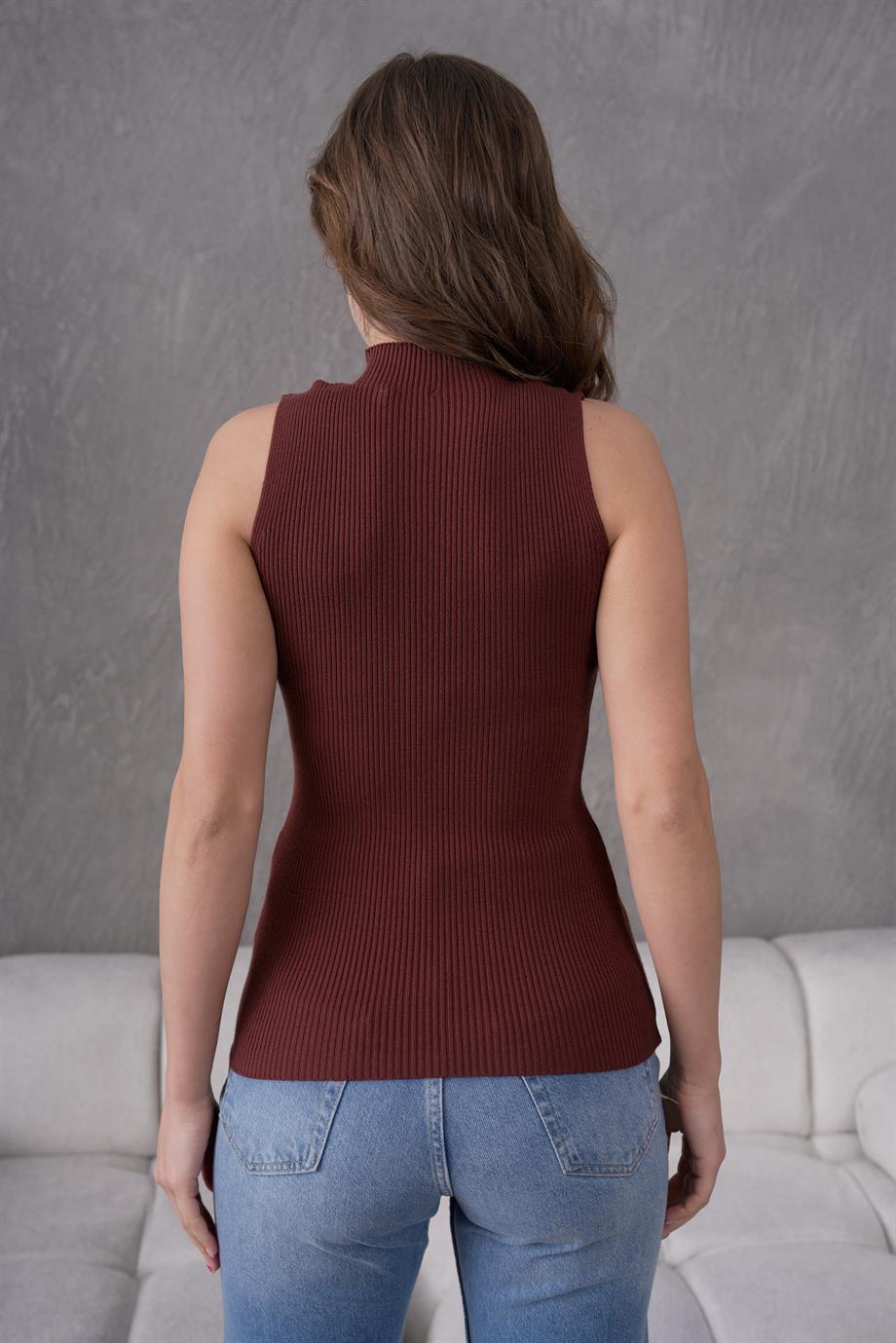 Kadın Fitilli Kolsuz Triko Badi Likralı Body 253101