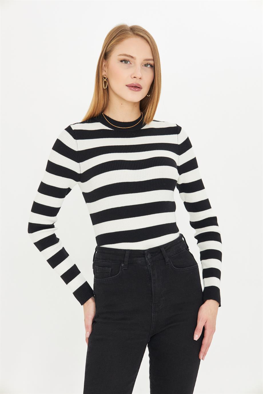 Kadın Fitilli Likralı Triko Kazak 081145