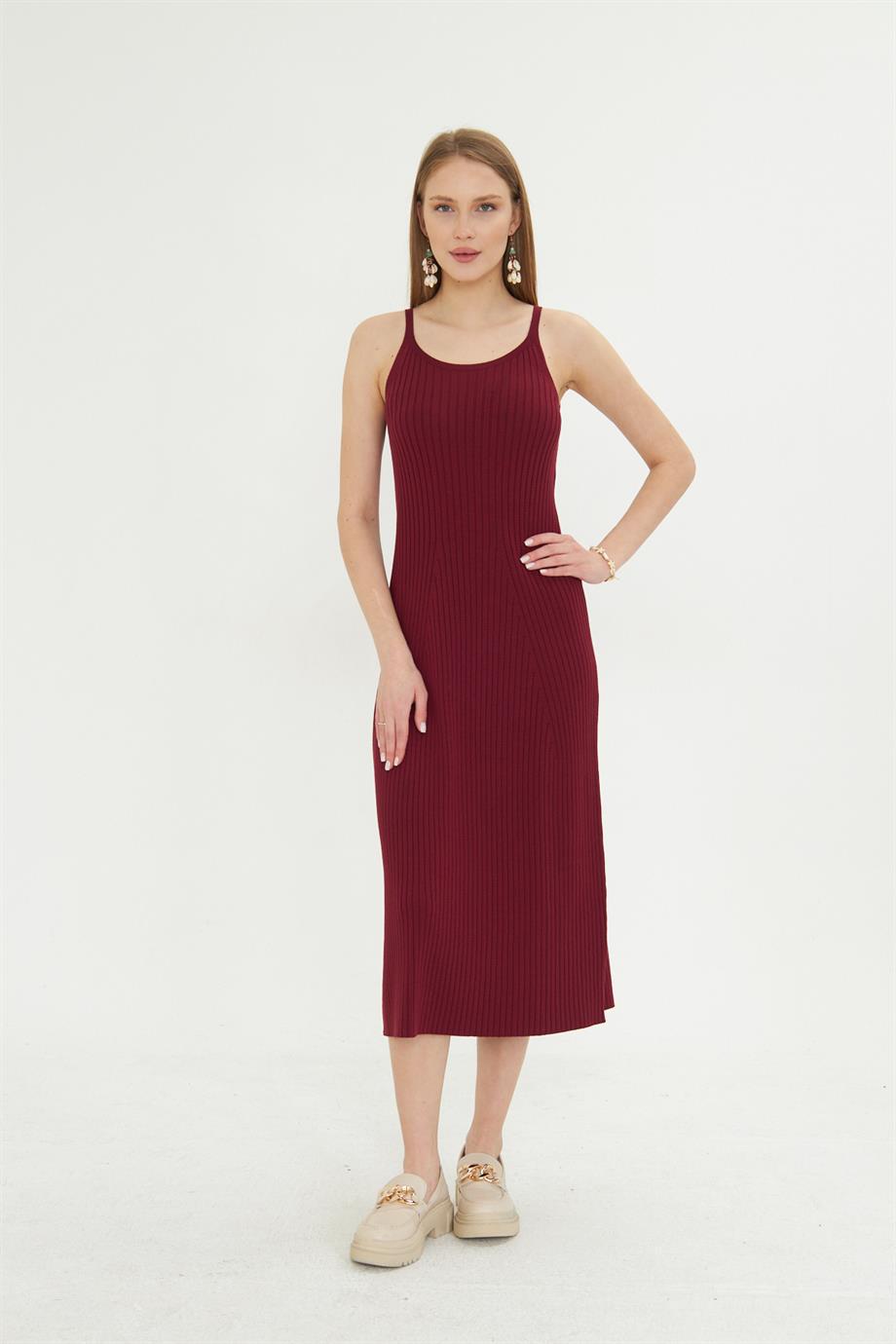 Kadın Halter Yaka Fitilli Triko Elbise 2523