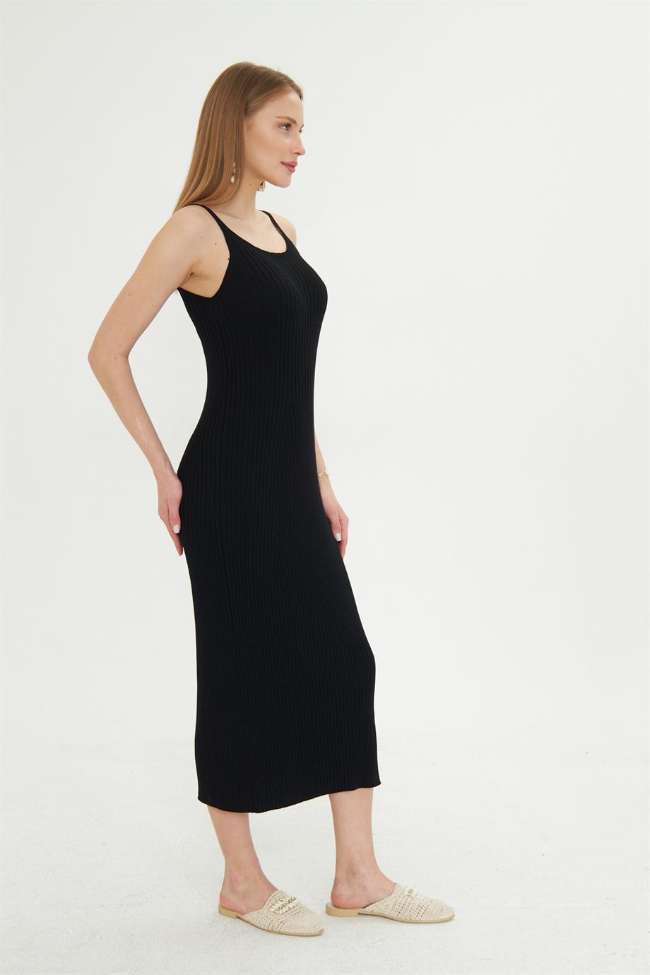 Kadın Halter Yaka Fitilli Triko Elbise 2523