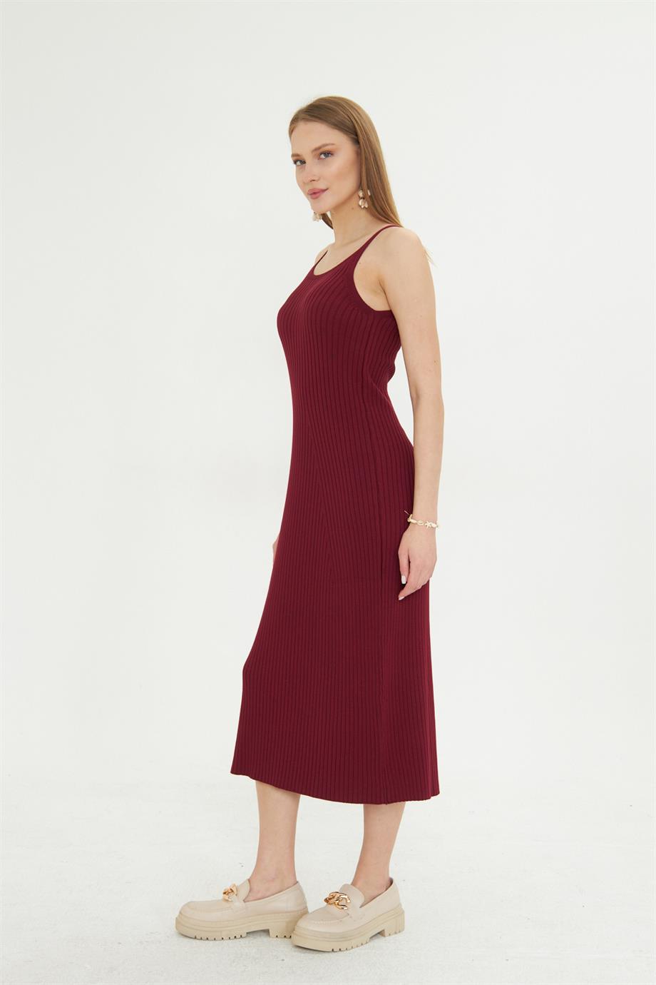 Kadın Halter Yaka Fitilli Triko Elbise 2523