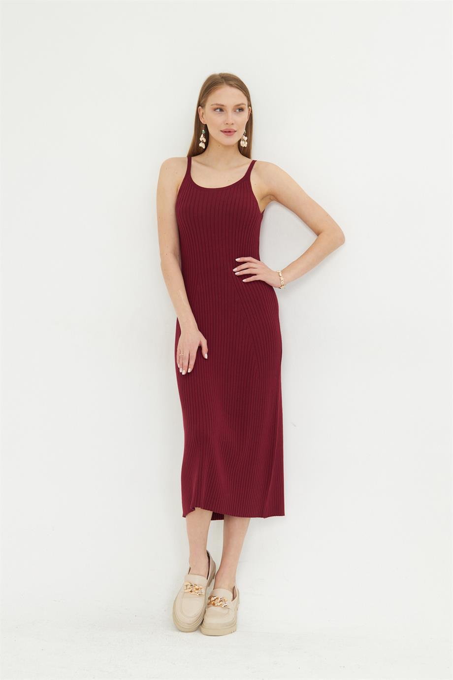 Kadın Halter Yaka Fitilli Triko Elbise 2523