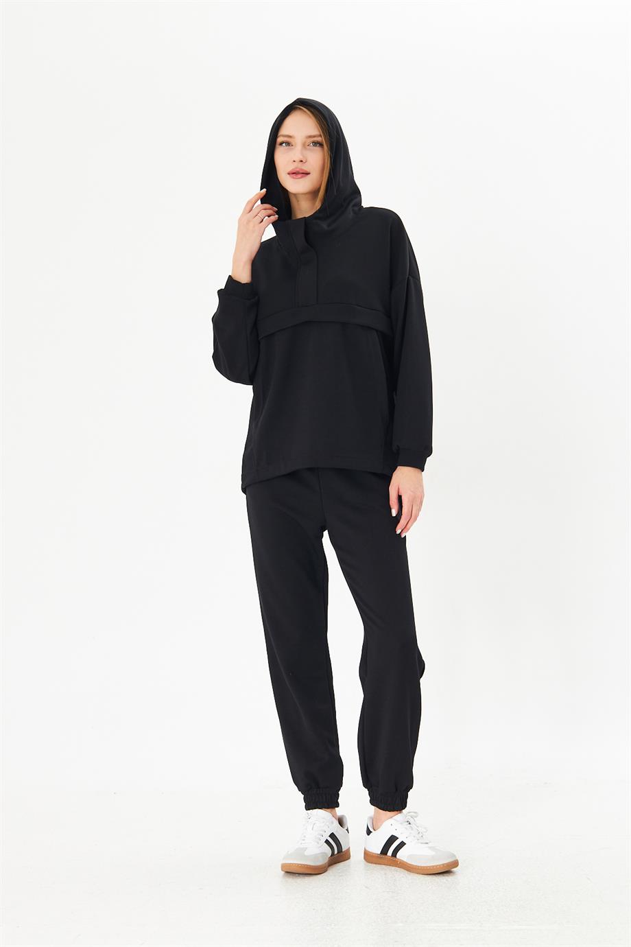 Kadın Oversize Kapşonlu Alt Üst Eşofman Takımı 12807