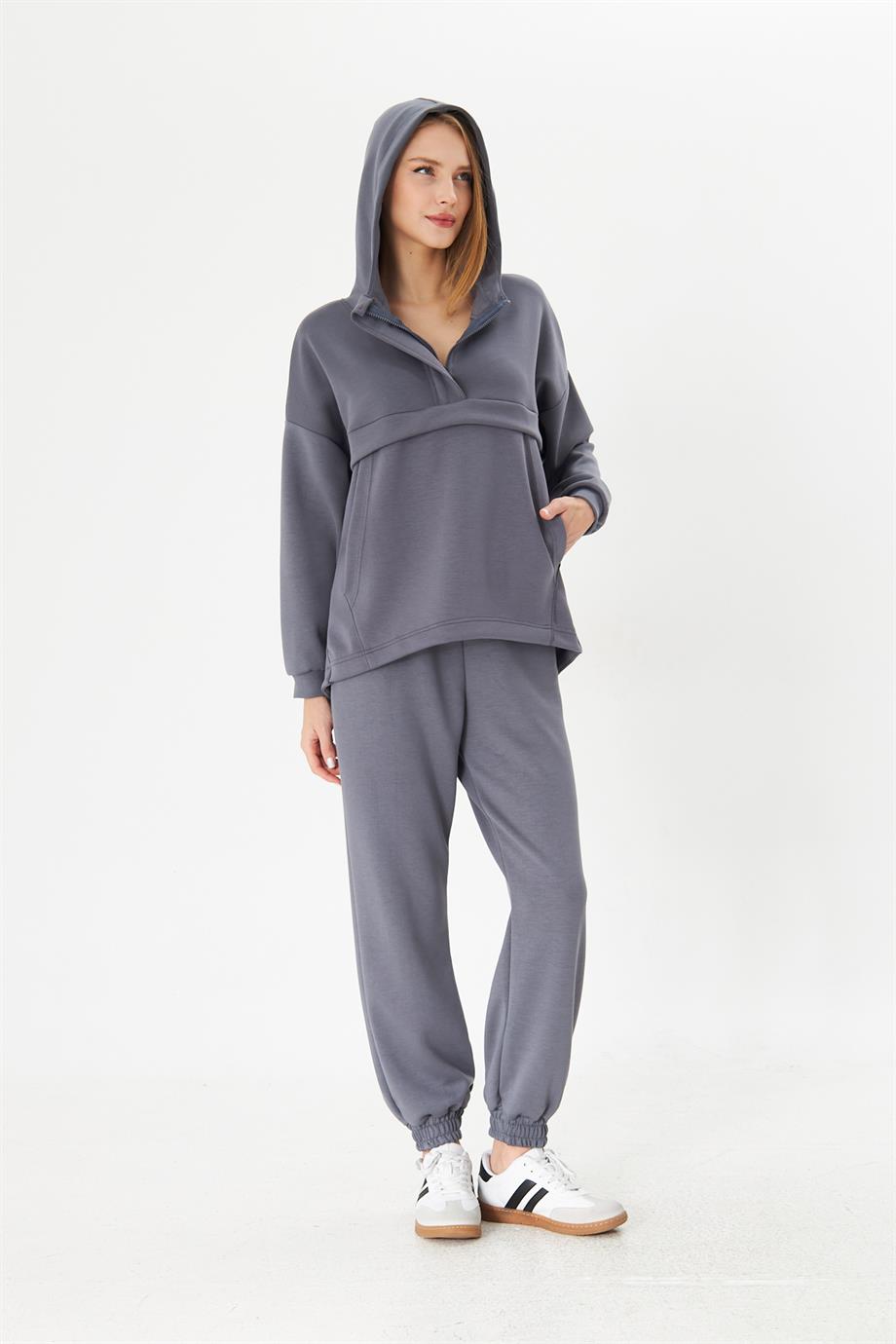 Kadın Oversize Kapşonlu Alt Üst Eşofman Takımı 12807
