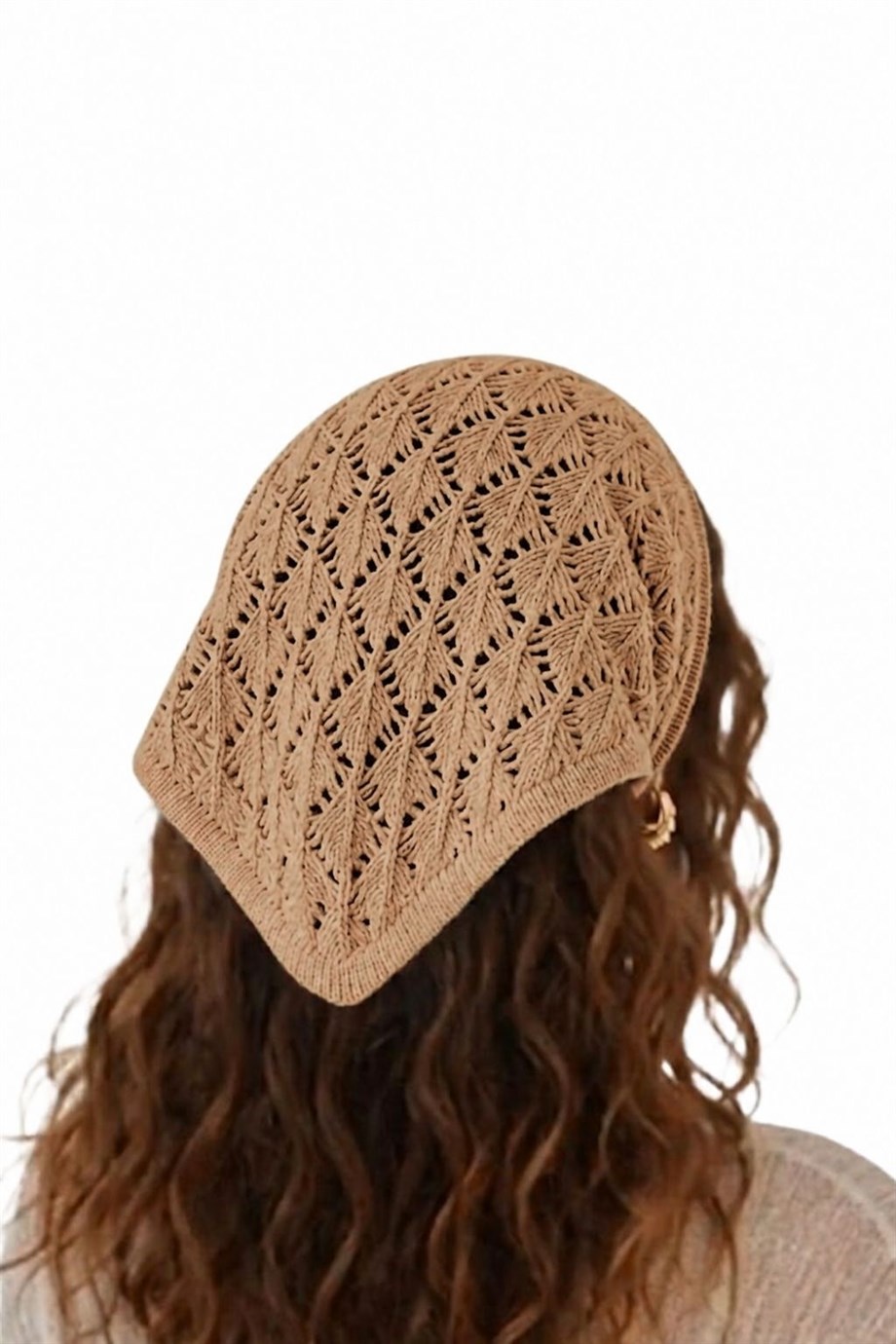 Kadın Pamuklu Yumuşak Dokulu Delikli Triko Bandana 7011 Camel