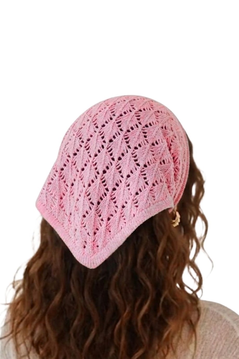 Kadın Pamuklu Yumuşak Dokulu Delikli Triko Bandana 7011 Pembe