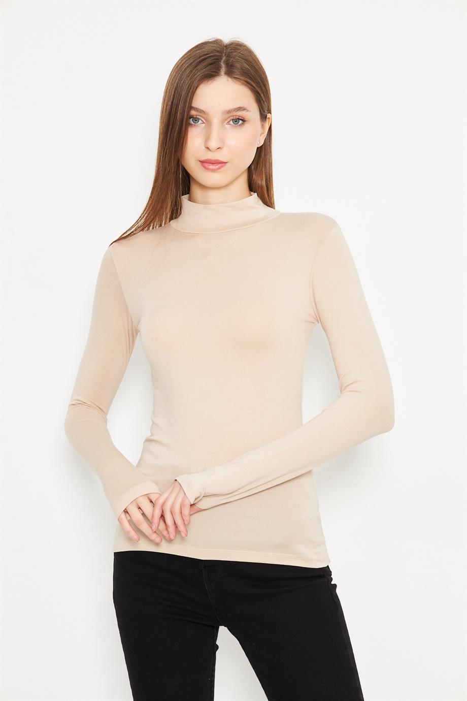 Kadın  Parmak  Detaylı  Balıkçı  Yaka  Likralı  Body  173