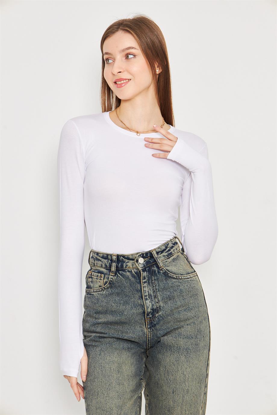 Kadın  Parmak  Detaylı  Bisiklet   Yaka  Likralı  Body  199