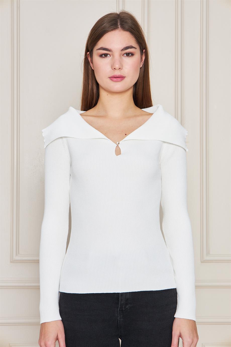 Kadın  Şal Yaka Fitilli Kazak 2906