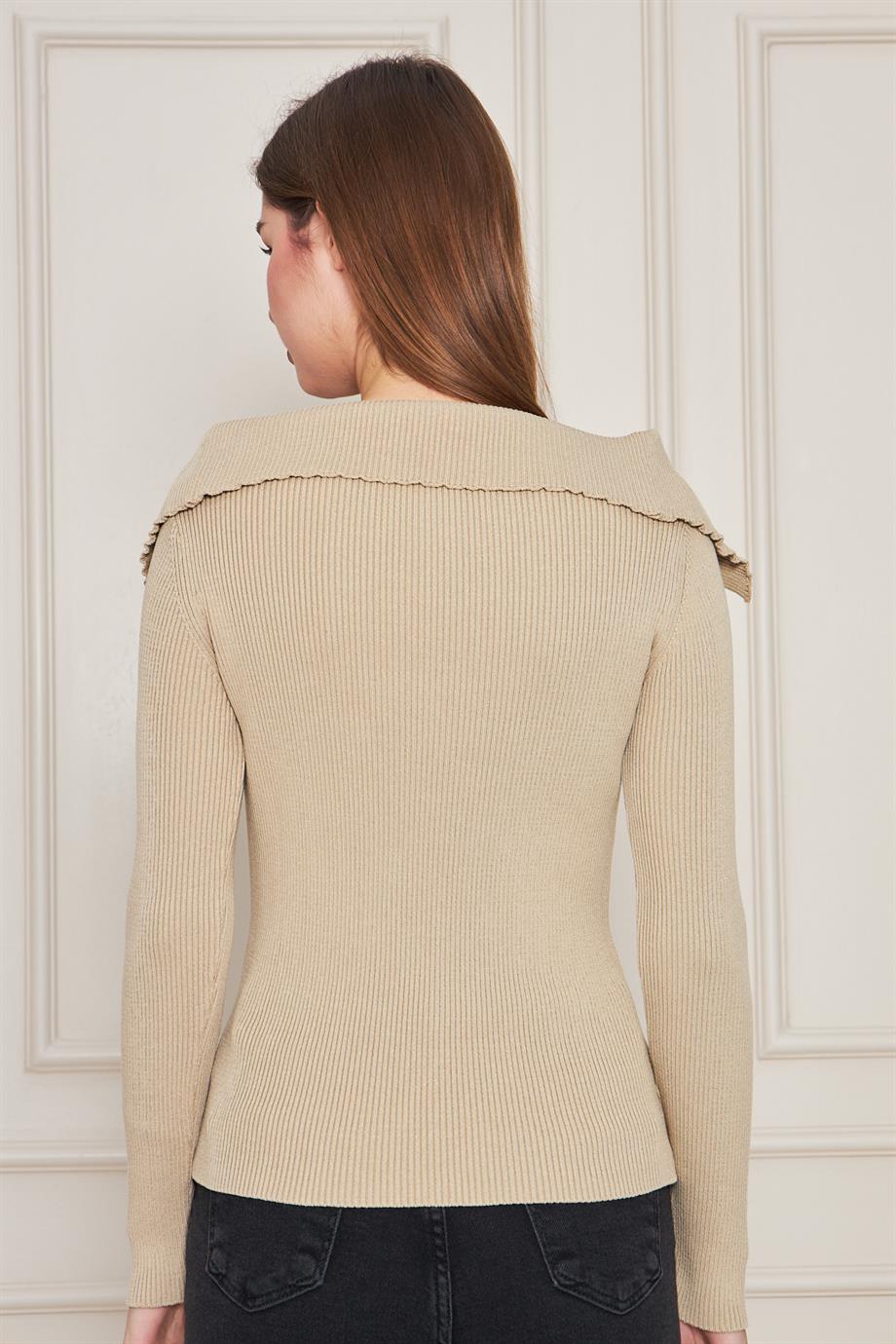 Kadın  Şal Yaka Fitilli Kazak 2906