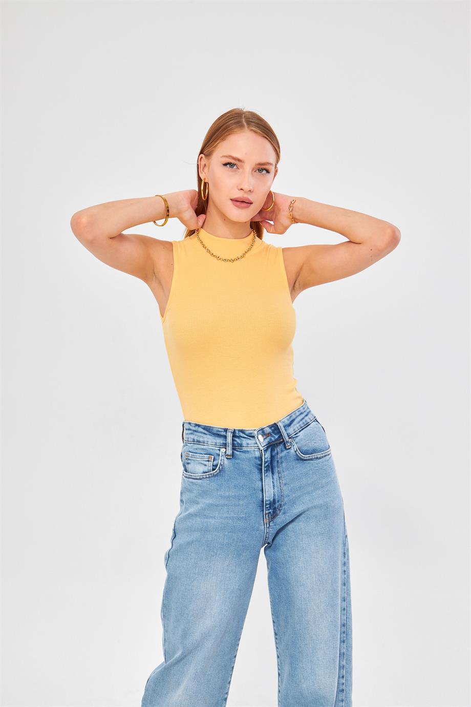 Kadın Sıfır Kol Fitilli Badi Coton Body 6027