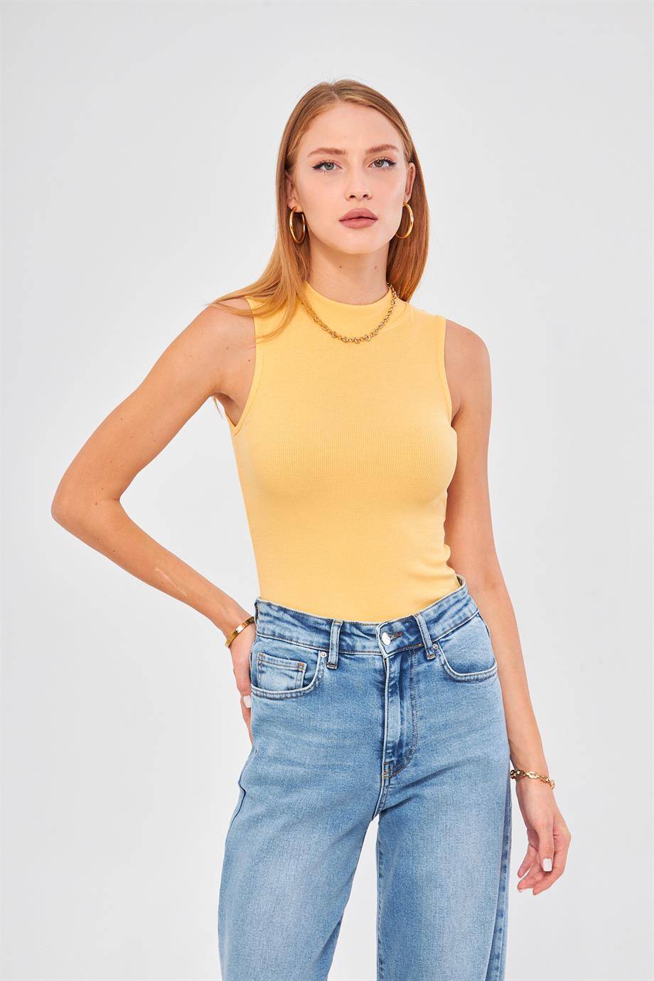 Kadın Sıfır Kol Fitilli Badi Coton Body 6027