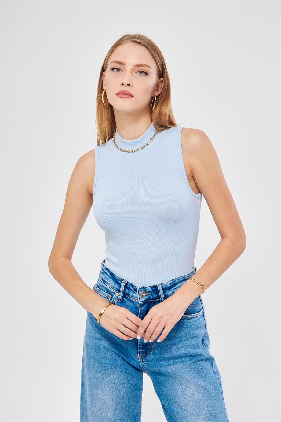 Kadın Sıfır Kol Fitilli Badi Coton Body 6027