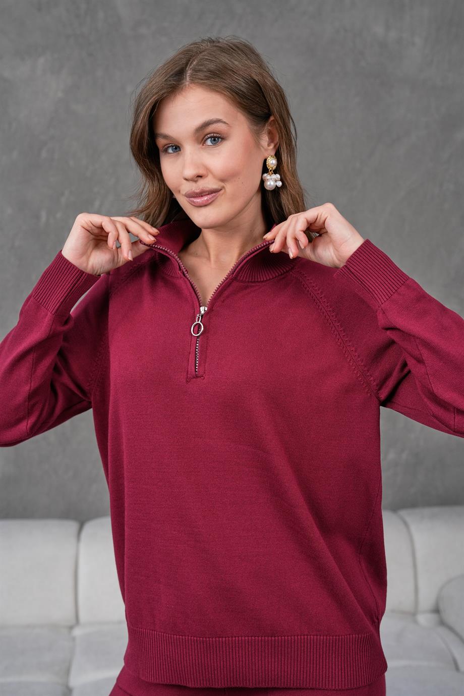 Kadın Triko Fermuarlı Alt Üst Eşofman Takımı 1559