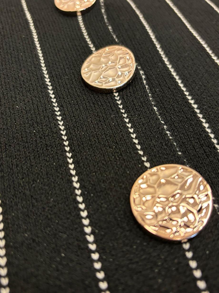 Kadın V Yaka Çizgili Düğmeli Triko Yelek Kadın Yelek 24Y1010