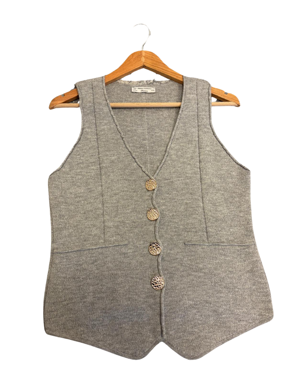 Kadın V yaka Düğmeli Triko Yelek 24YD1500