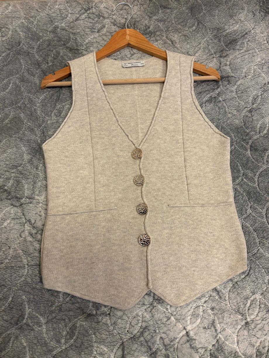 Kadın V yaka Düğmeli Triko Yelek 24YD1500