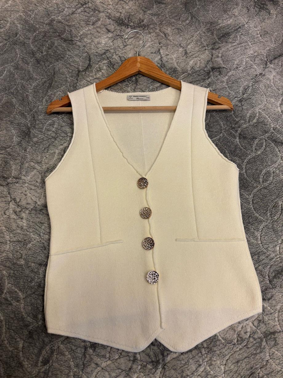 Kadın V yaka Düğmeli Triko Yelek 24YD1500