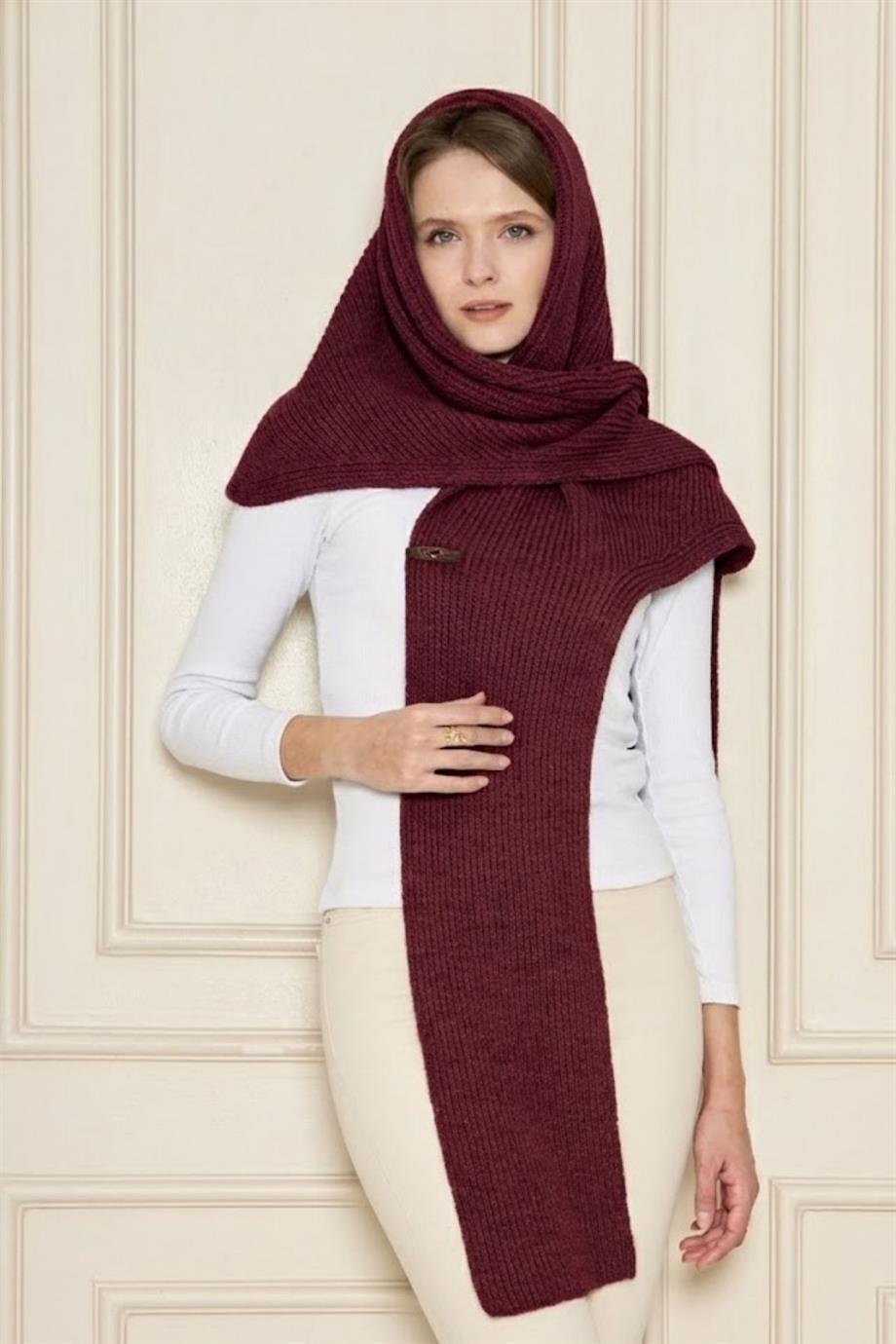 Kadın Yumuşak Dokulu Selanik Örgü Triko Şal 71511 Bordo