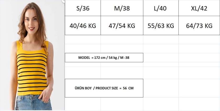 Kare Yaka Çizgili Triko Atlet Triko Bluz 1133
