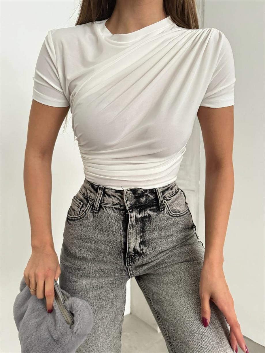 Kısa Kol Büzgülü Bluz 12244