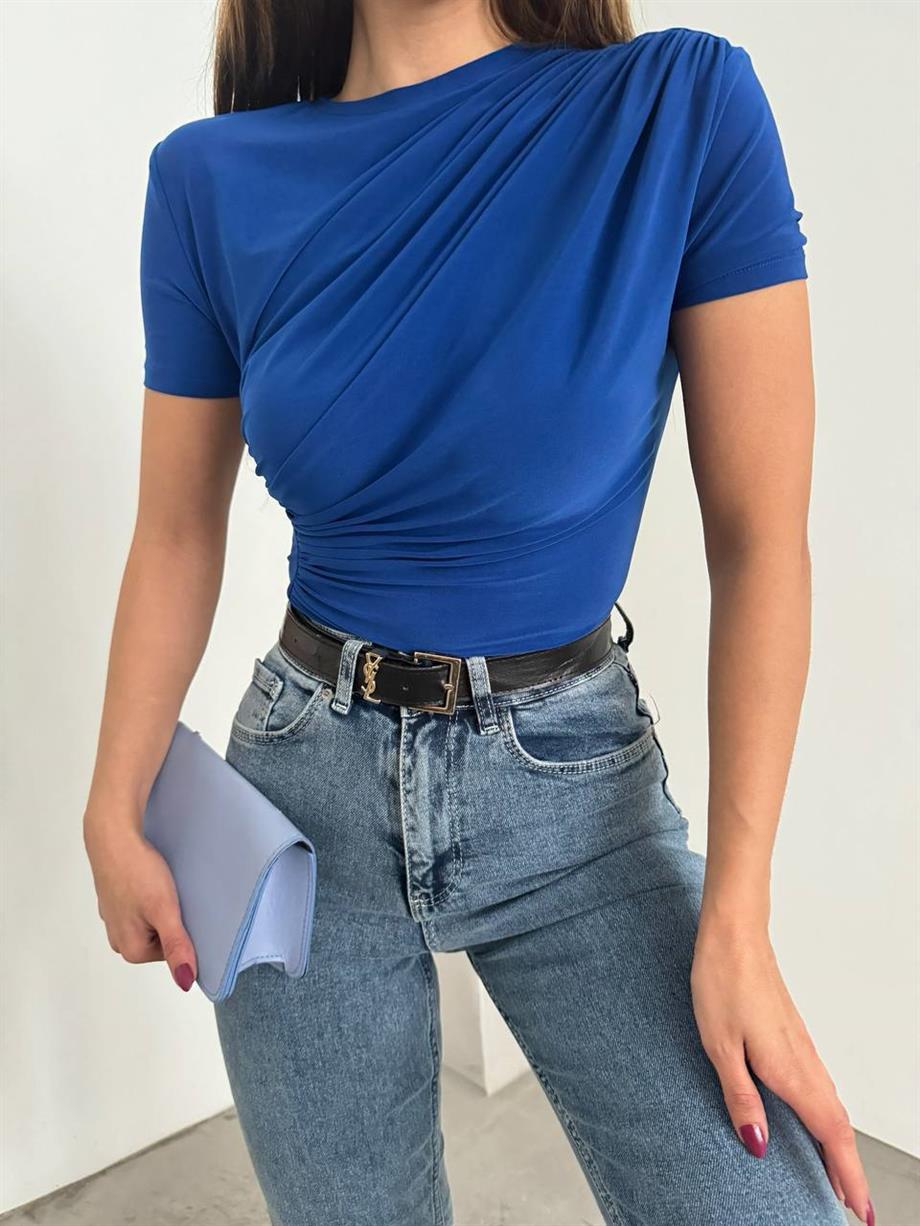 Kısa Kol Büzgülü Bluz 12244