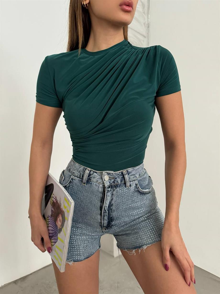 Kısa Kol Büzgülü Bluz 12244