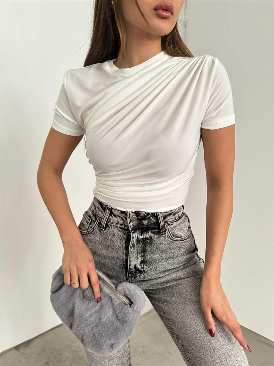Kısa Kol Büzgülü Bluz 12244