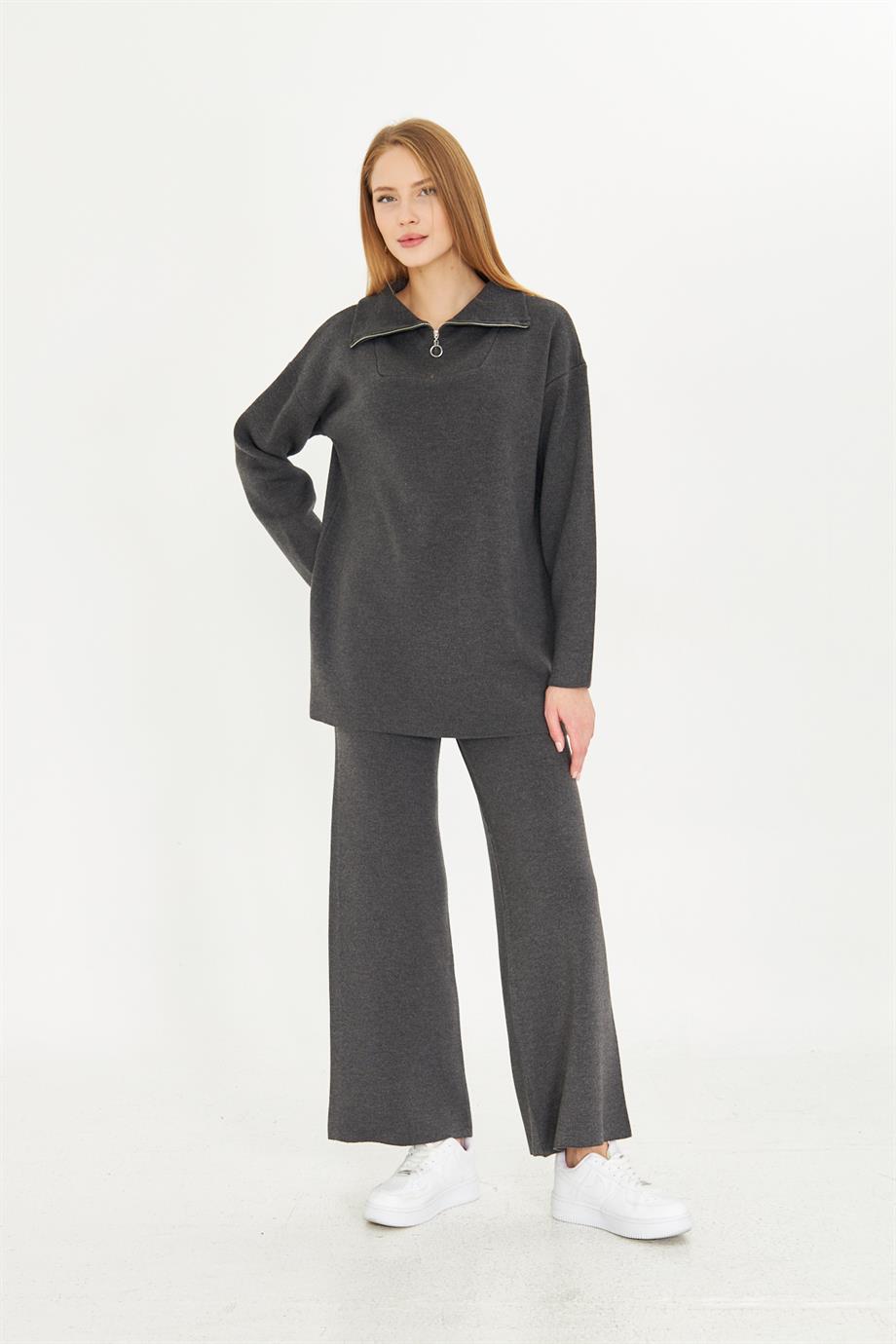 Oversize Fermuarlı Triko Alt Üst Takım 1805