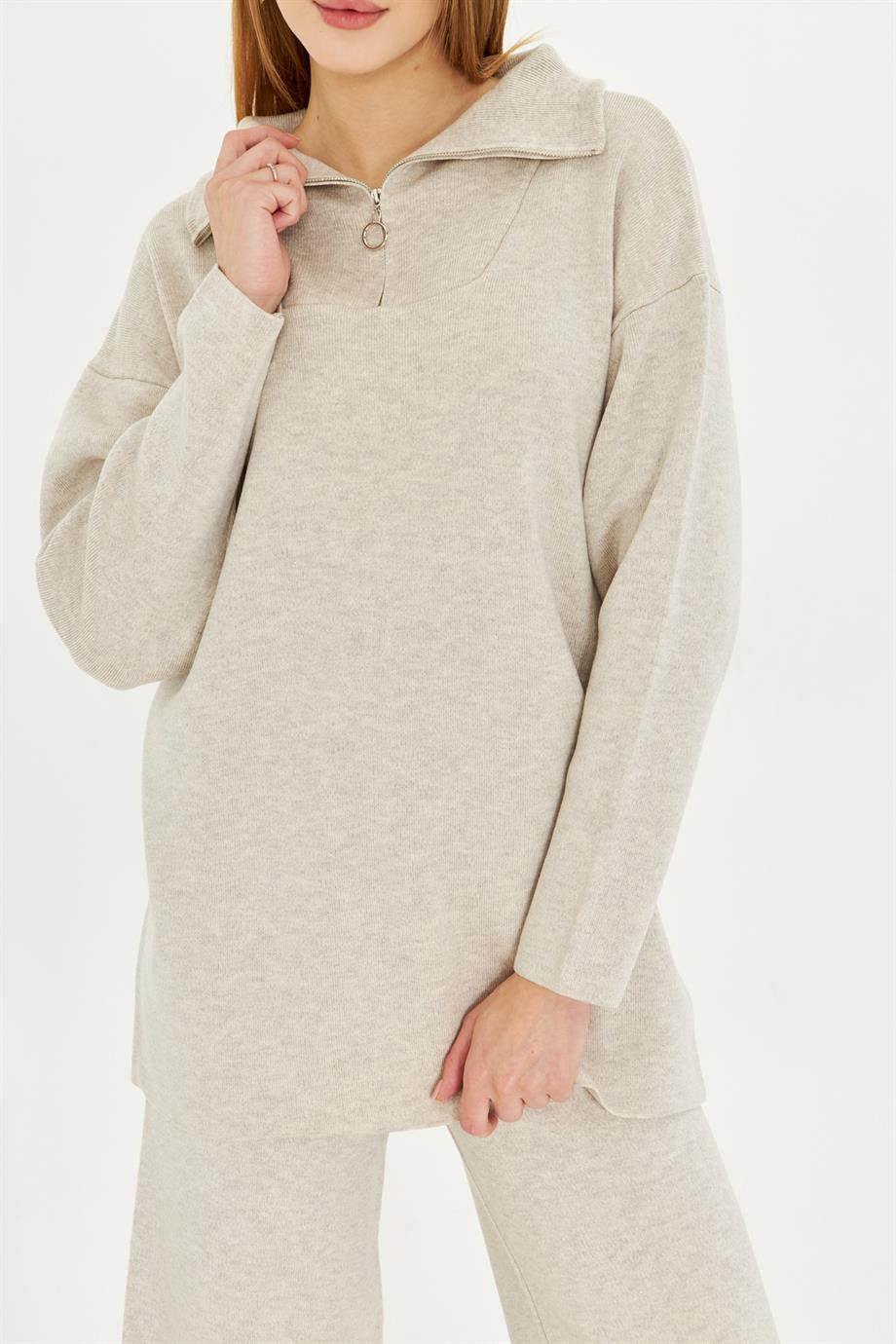 Oversize Fermuarlı Triko Alt Üst Takım 1805