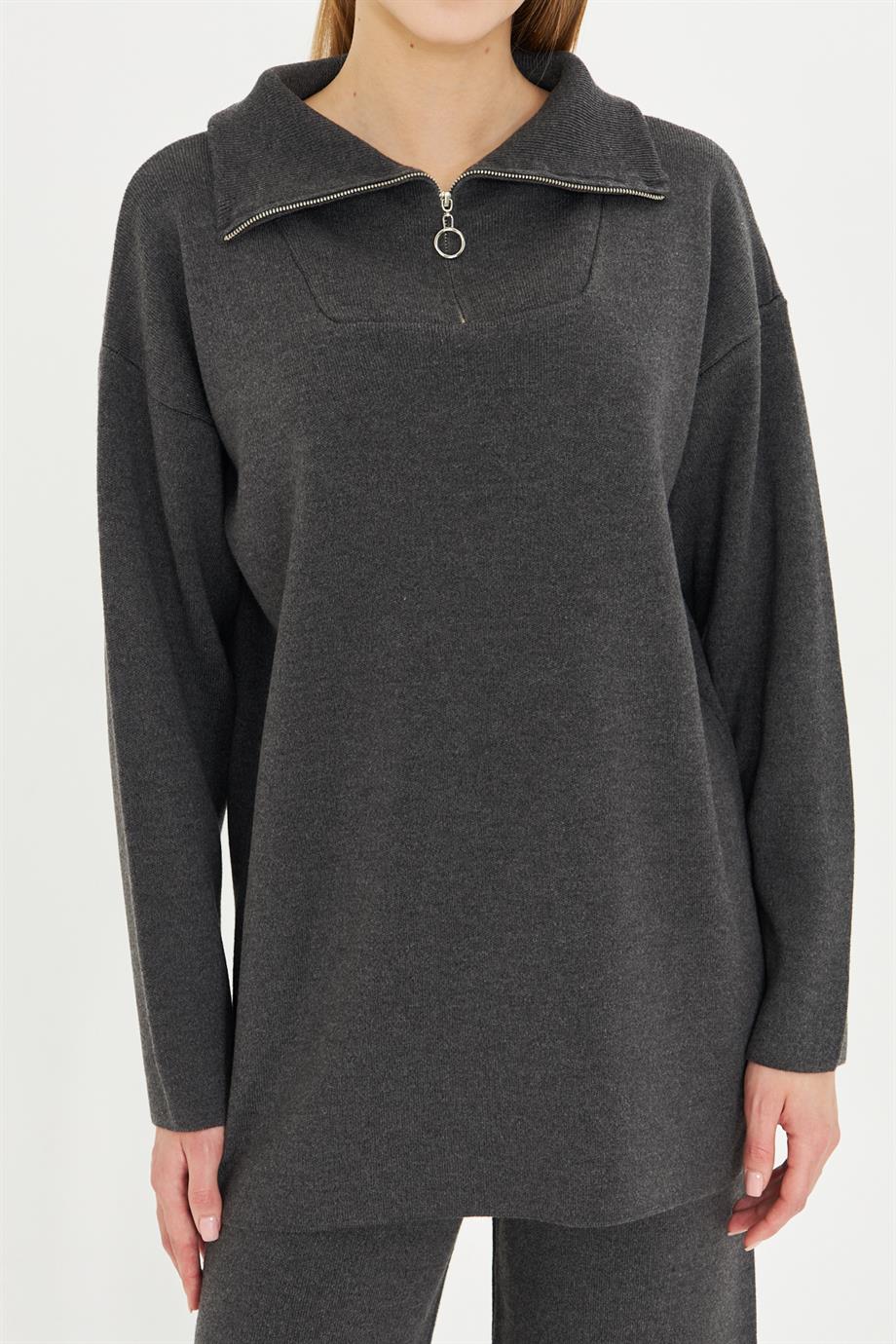 Oversize Fermuarlı Triko Alt Üst Takım 1805