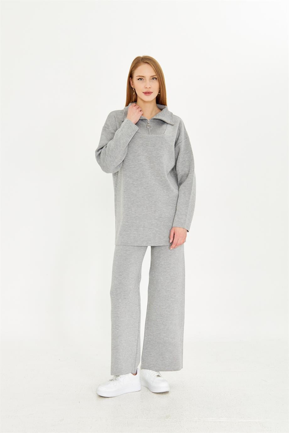 Oversize Fermuarlı Triko Alt Üst Takım 1805