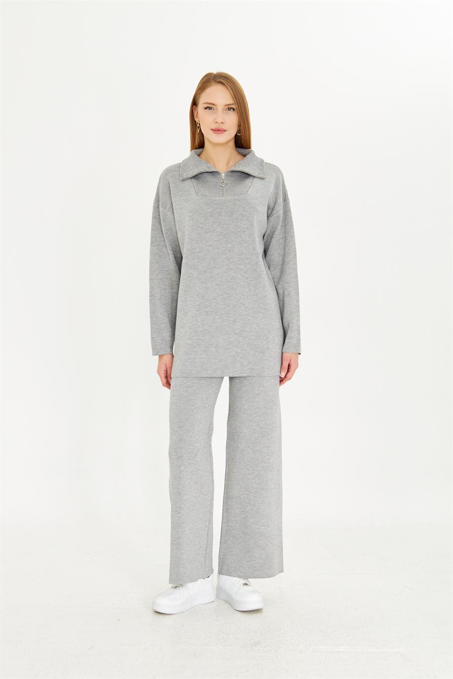 Oversize Fermuarlı Triko Alt Üst Takım 1805