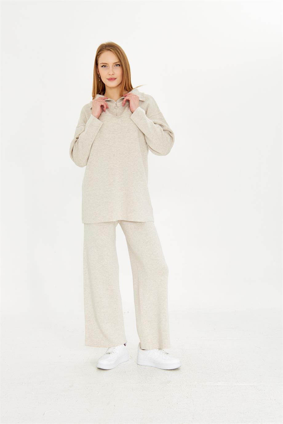 Oversize Fermuarlı Triko Alt Üst Takım 1805