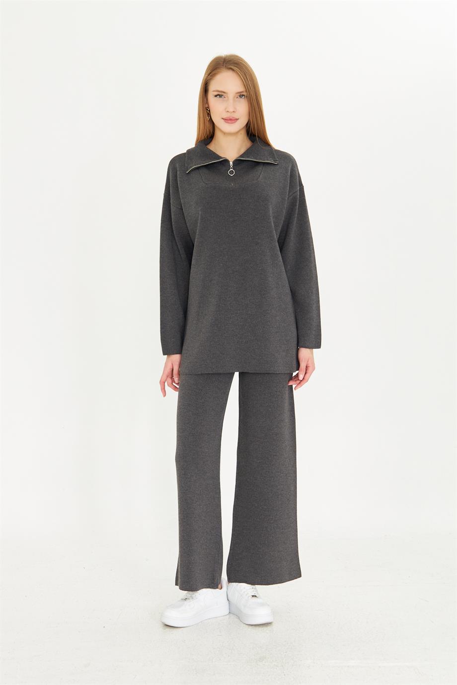 Oversize Fermuarlı Triko Alt Üst Takım 1805