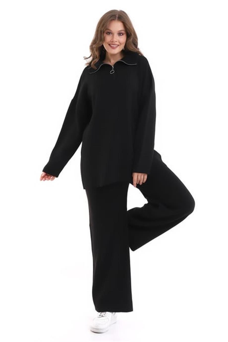 Oversize Fermuarlı Triko Alt Üst Takım 1805