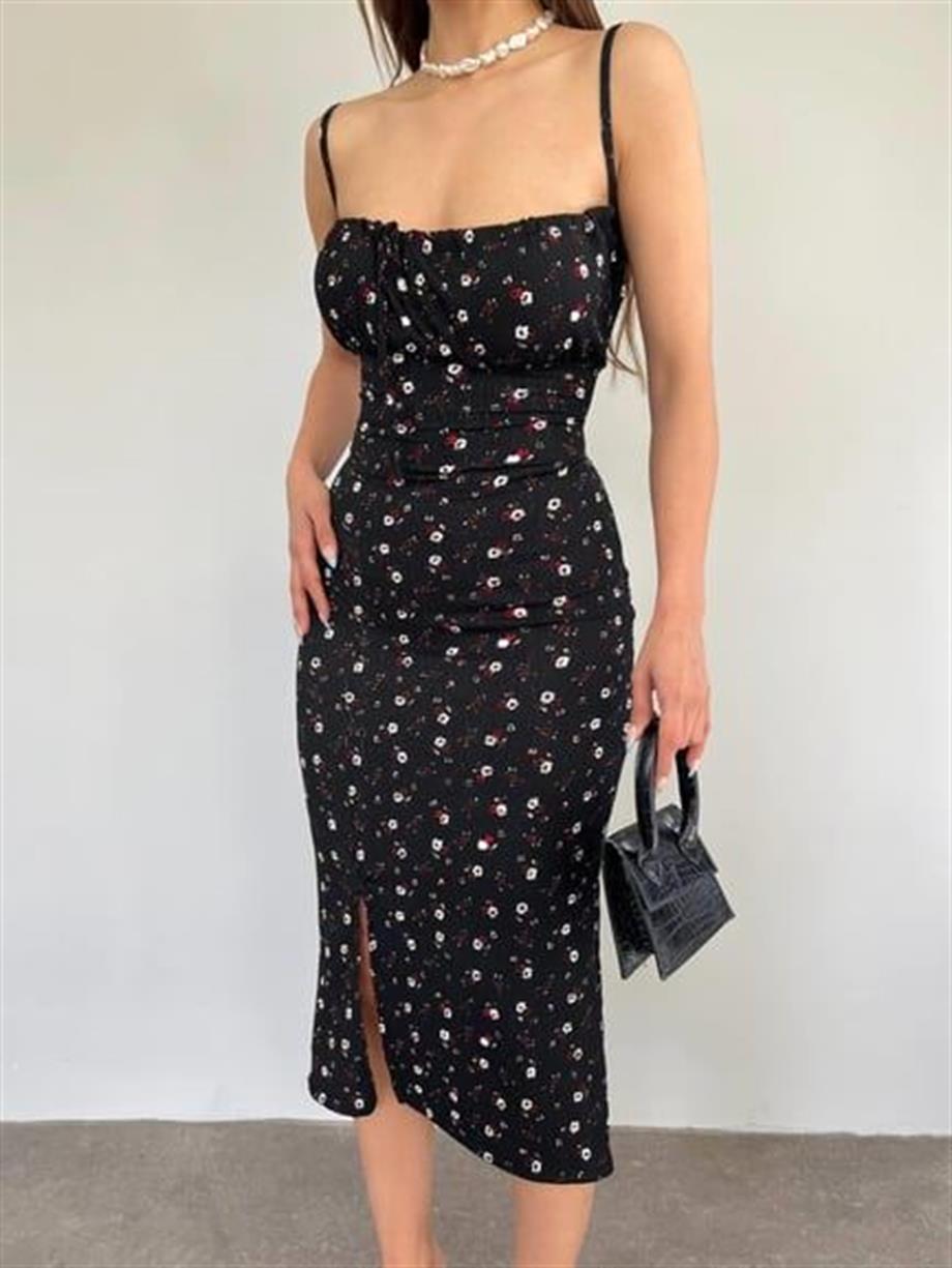 Papatya Desenli  Askılı Elbise 10546